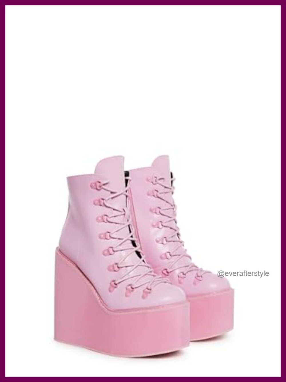 Vegan Leather Platform Combat Boots with Full-Length Lacing and Adjustable - Picture 2 of 3
